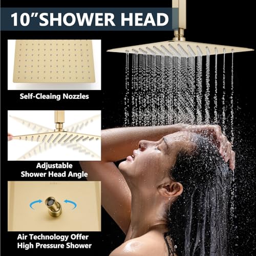 Image of Aolemi Ceiling Shower Faucet Set System Dual Head 10&6 Inch Brushed Gold