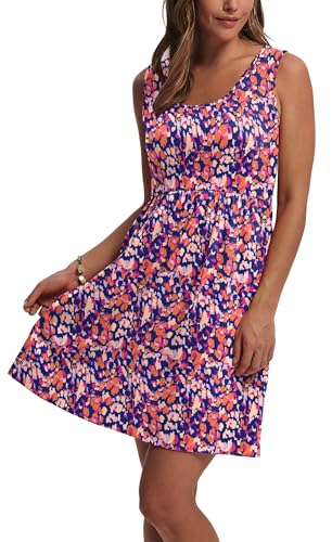 Image of WIHOLL Women's Summer Dress 2026 A-Line Sleeveless Casual Sundress with Pockets Floral /Solid