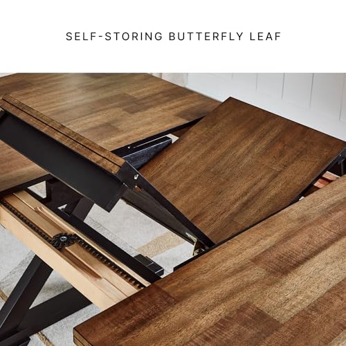 Signature Design by Ashley Wildenauer Dining Extension Table, Self-Storing Butterfly Leaf, Seats 8, Hardwood Solids, 40" W x 78" D x 30.13" H, Black & Dark Brown - Image 8