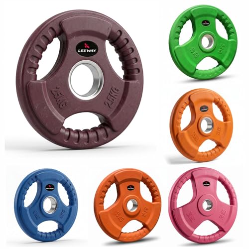 Image of Leeway Color Rubber Coated Olympic Weight Plates (120kg Set) | 51mm Dia | Metal Integrated Gym Weight Plates | Rubber Coated Weight for Olympic Barbell, Home & Strength Training (2.5X2+5X2+7.5X2+10X2+15X2+20X2)