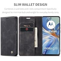 WJXEXRS Handyhülle für Motorola Moto G75 5G Hülle, Premium Klapphülle Leder Schutzhülle Klappbar mit Kartenfach Ständer Magnet Handytasche Standfunktion Flip Motorola Moto G75 5G Lederhülle -Schwarz – Ansicht 7