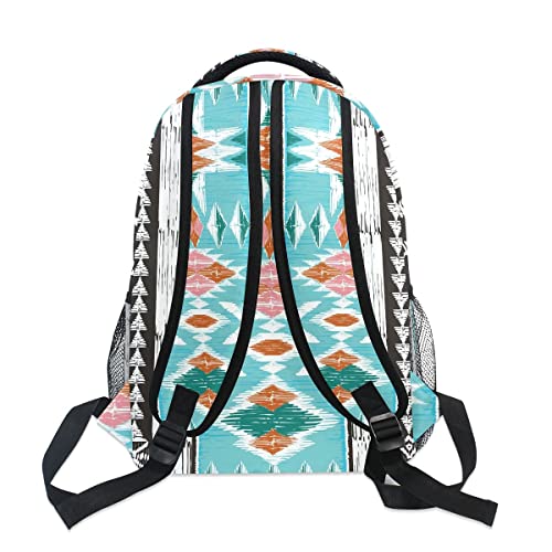 Blue Tribal Aztec Print Backpack for Girls School Book Bags Kids Bookbag 3rd 4th 5th Grade Travel Laptop Daypacks 16x11.4x6.9in3