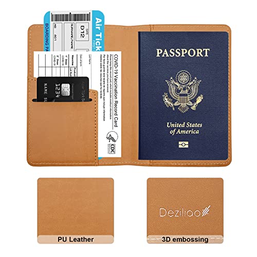 Deziliao Passport Holder,Passport Holder Card Slots, Passport And Vaccine Card Holder Combo, Cute Passport Cover For Women And Men, With Waterproof Rfid Blocking, Passport Travel Wallet(M-Brown) #TOP1