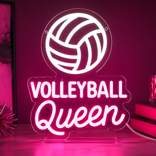 Image of Volleyball Queen Neon Sign, USB Powered Dimmable LED Wall Light for Girls Bedroom, Dorm, Team Room, Volleyball Gifts for Teen Girls