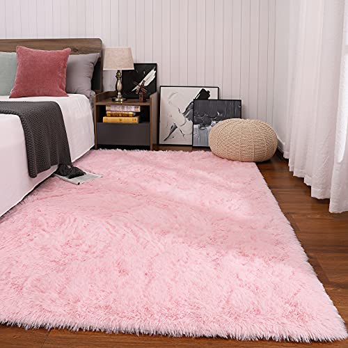 Keeko Premium Fluffy Pink Area Rug Cute Shag Carpet, Extra Soft And Shaggy Carpets, High Pile, Indoor Fuzzy Rugs For Bedroom Girls Kids Living Room Home, 4X5.3 Feet #TOP1