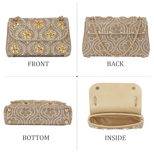 Image of Flower Rhinestone Crystal Clutch Purse Shoulder Bag Sparkling Evening Bag for Wedding Prom Party Bride Guest