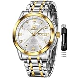 OLEVS Silver Watch for Men Simple Business Dress Analog Quartz Stainless Steel Waterproof Luminous Date Diamond Men Watch