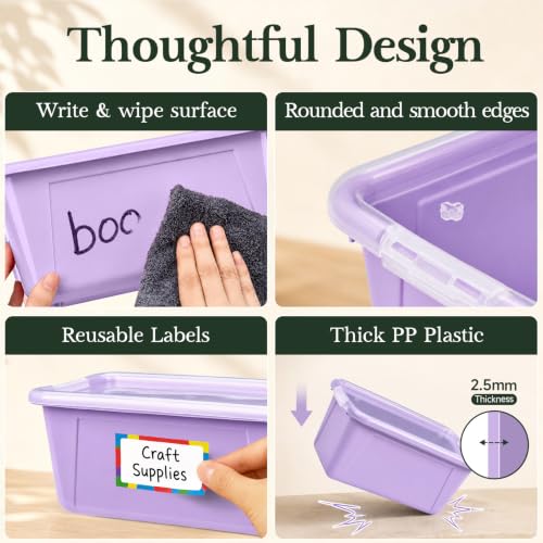 Image of GAMENOTE 6 Qt Storage Bins with Lids, Morandi 6 Pack, Stackable Boxes | home office supply organizer with removable label stickers sort desk supplies, cables, crafts and closet essentials
