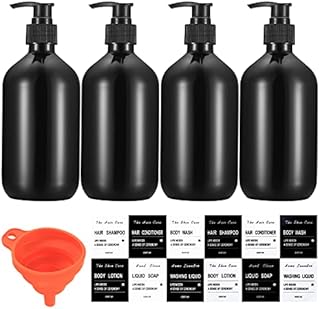 4 Pcs 500ml Soap Dispenser with Pump, Empty Refillable Pump Bottle Dispensers for Kitchen Bathroom Liquid Hand Dish Soap Dispenser Bottles Containers, with Funnel and Label - Black