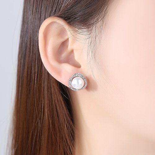 Gold Plated Sterling Silver Twist Freshwater Pearl Stud Earrings for Women Gift2