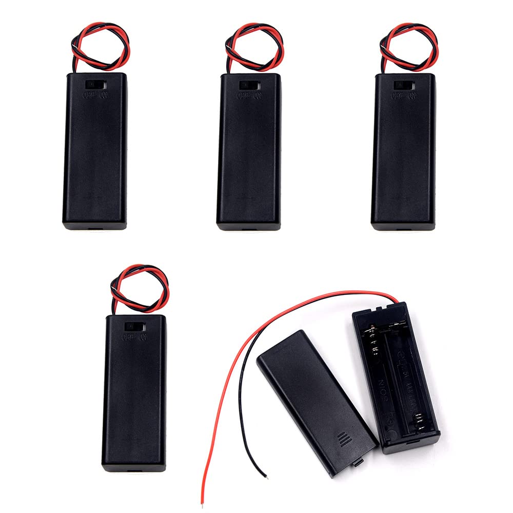 LampVPath (Pack of 5 2 AAA Battery Holder with Switch, 2 x 1.5V AAA Battery Holder Case with Wire Leads and ON/Off Switch and Cover