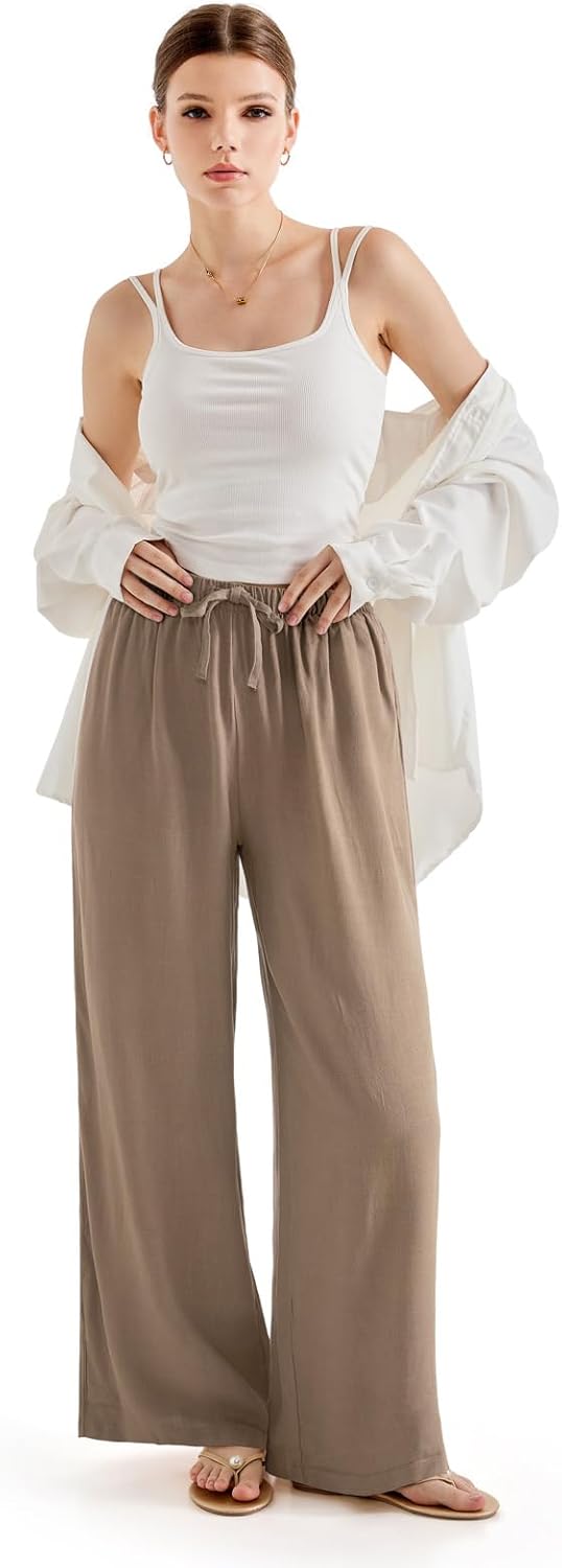 SUUKSESS Women Wide Leg Linen Pants with Pocket High Waisted Lounge Palazzo Pant - Image 5