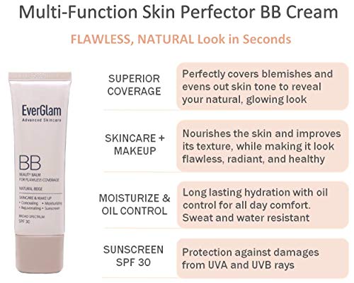 EverGlam K-Beauty Skin Perfector Korean BB Cream, Light Medium - Flawless, Natural Glow in Seconds | Multi-Function Tinted Moisturizer: Stays On All Day, Dewy, Water-Resistant, Oil-Controlling