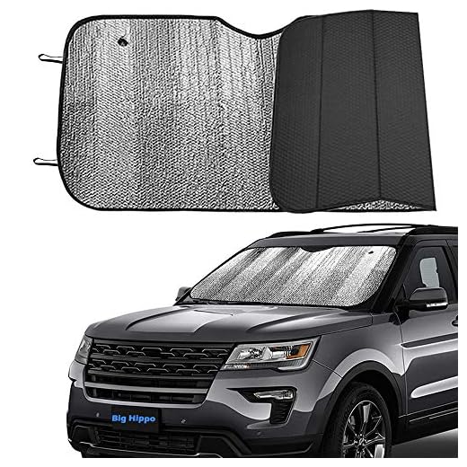 Big Hippo Front Car Sun Shade Windshield, Jumbo/Standard Sunshade Keeps Vehicle Cool UV Ray Sun Visor Protector Sunshades - Easy to Use Folding Sun Shade - Silver/Black Sides(Size: 55.16 X 27.5inch)