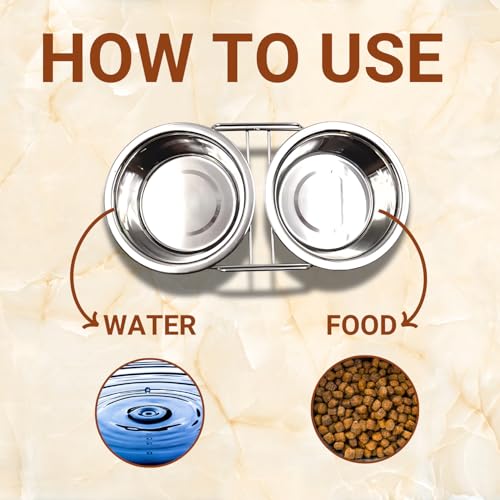 Image of Pets Empire Pet Feeder for Dogs & Cats | Dog Bowl Stand for Large Dogs | Stainless Steel Food and Water Bowls with Iron Stand | Dog Bowls Large Size (900ml X 2 Bowl)