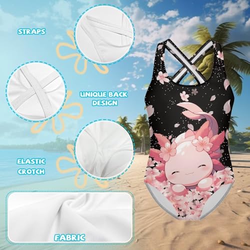 Image of WELLFLYHOM Girls Bathing Suits Size 5-14 One Piece Cross Back Swimsuit Sleeveless Full Coverage Swimwear for Beach Swimming