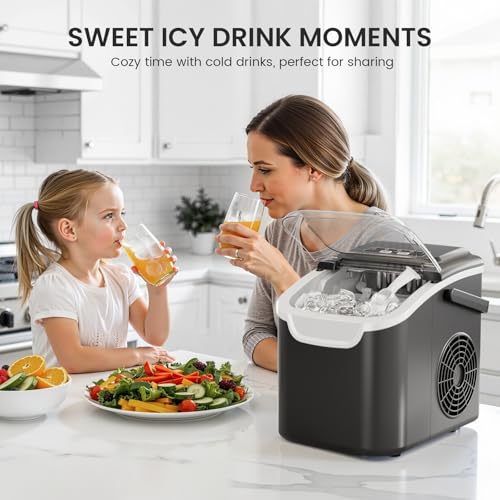 Image of Crzoe Ice Makers Countertop with Handle, 2 Sizes of Ice, 8 Bullet Ice Cubes in 6 Mins, 26Lbs /24H, Portable Ice Maker with Self-Cleaning, Ice Machine for Home&Kitchen&Office&Party