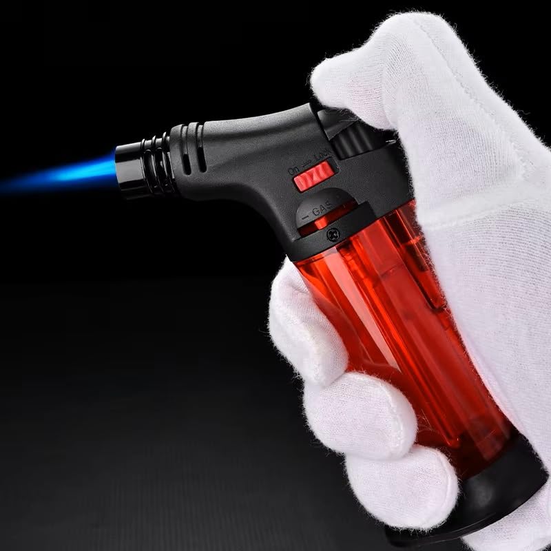 Image of Blow Torch Jet Flame I Windproof Kitchen Gas Lighter I Strong Transparent Tank I Refillable Butane Gas Lighter For Resin Art Barbeque Coals Candle Bonfire Camping (MixColor-Black /Blue /Red /Green)