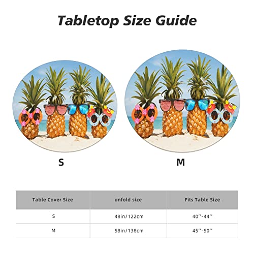 Round Tablecloth Cute Pineapple On The Beach Fitted Elastic Waterproof Wipeable Table Cloth Cover Decor Table Pad Cover For Party Dinning Room Picnic-Medium #TOP3