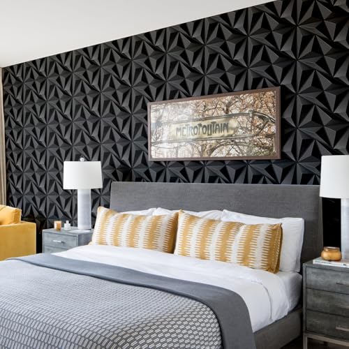 STICKGOO 3D Wall Panels for Interior Wall Decor, Black Diamond Design Accent Wall Panels, 12''x12'' Modern Decorative Wall Panels for Living Room, Lobby, Office, 33 Pack - Image 6