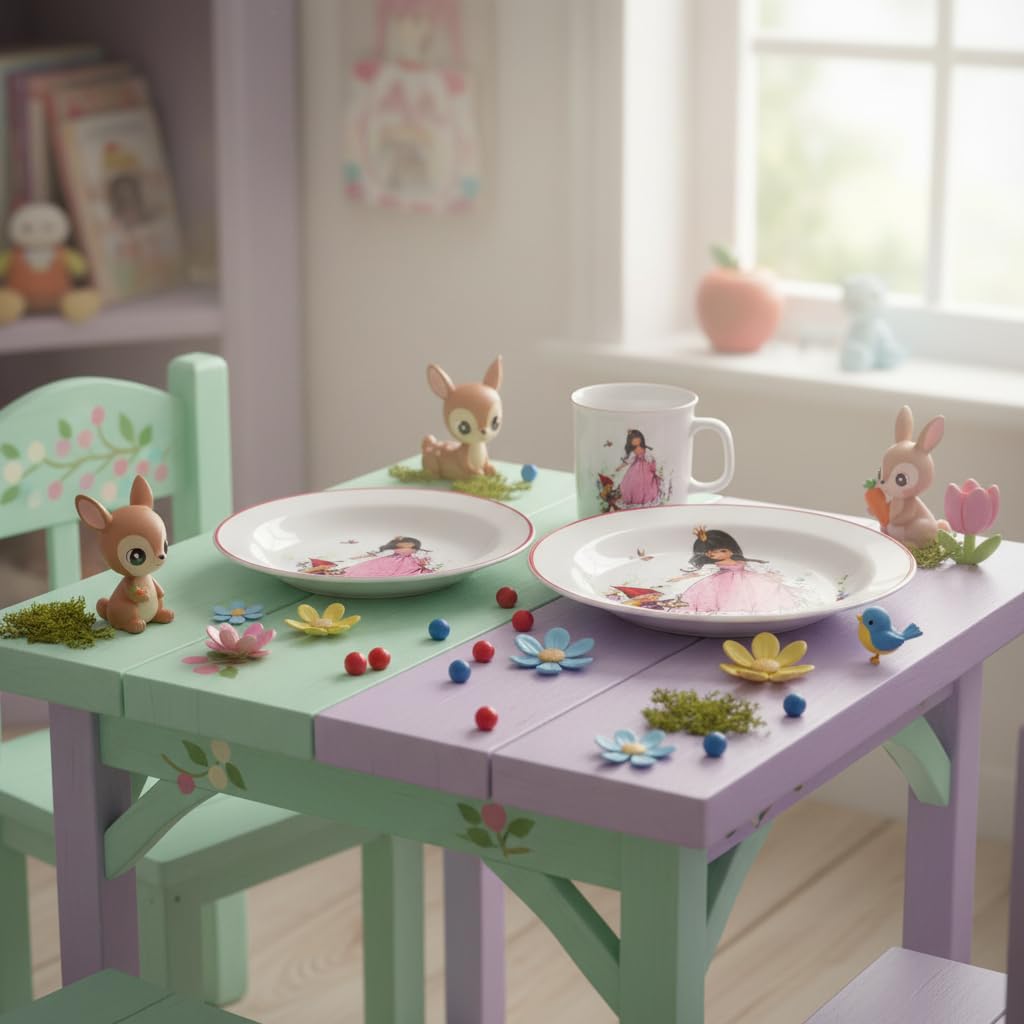 Vajilla infantil de 3 piezas, porcelana, diseño moderno y colorido de cuento de hadas de "Blancanieves" L.E.R.D.93
