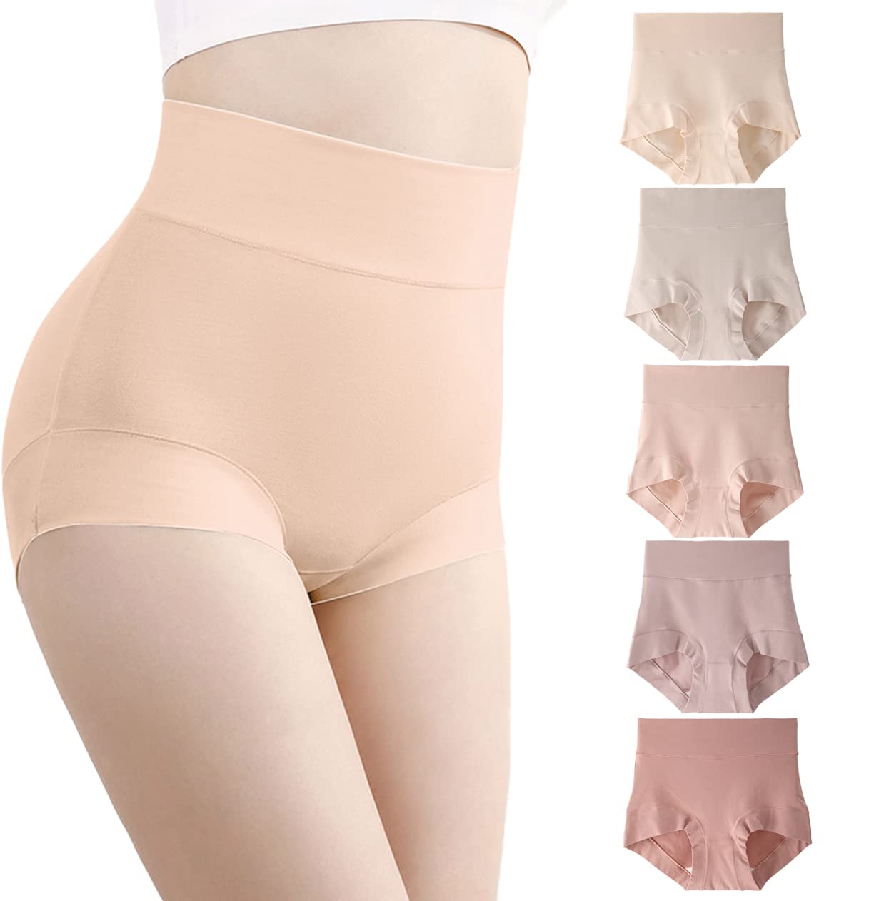 abandi Women's High Waisted Cotton Underwear Full Coverage Tummy Control Panties, Soft Breathable Briefs 5 Pack