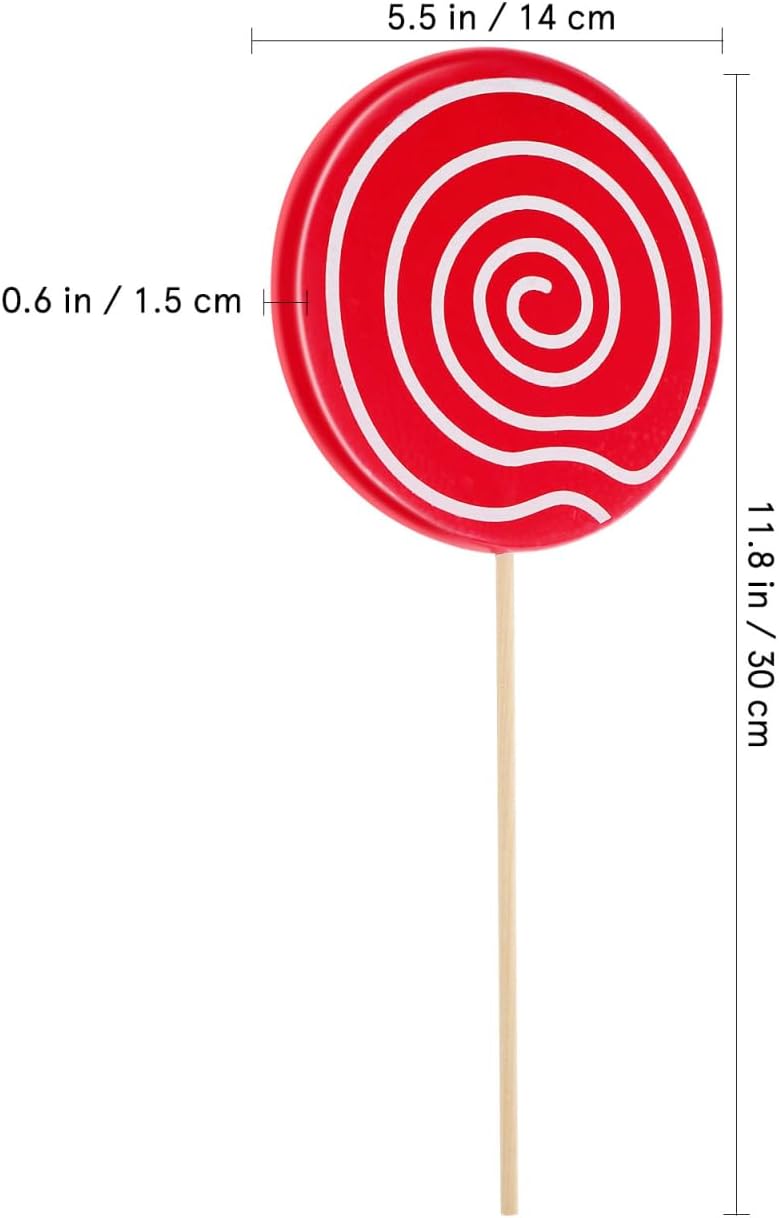 PRETYZOOM 2Pcs Realistic Simulated Lollipop Prop Large Red Candy Ornaments for Birthday Decorations Wedding Photo Booth and Party Supplies