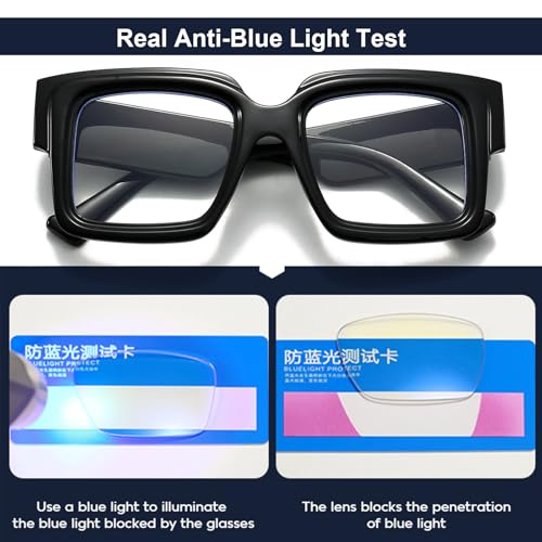 Image of Mirkcittle Eyeglasses Oversized Blue Light Glasses for Women Men Square Fashion Thick Glasses Non-Prescription Black Glasses