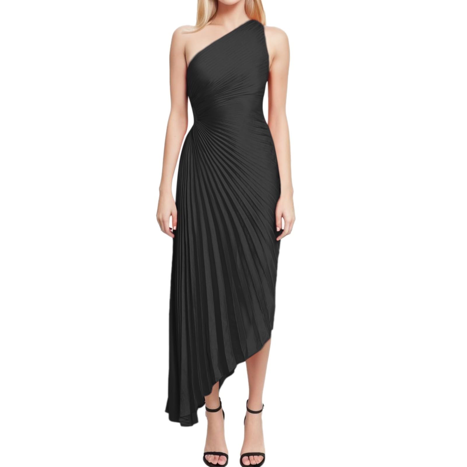 Vestido casual de satén para mujer, hombros descubiertos, con volantes, vestido de noche
