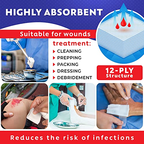 Gauze Care HU-XI-20 100Pc Large Sterile Gauze Pads 4X4 Sterile For Wounds Bulk - 12Ply Woven Gauze Sponges 4X4 Sterile - Usp Iv Breathable Mesh 4X4 Gauze Pads Sterile For Enhanced Absorption - First Aid Medical thumb #2