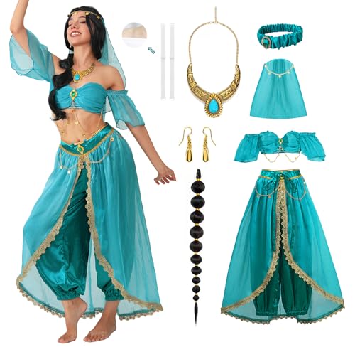 Women Arabian Princess Fairy Costume Set Adult Halloween Dress wi...