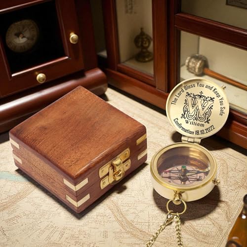 Brújula personalizada para bautizo con caja de regalo miniatura 5