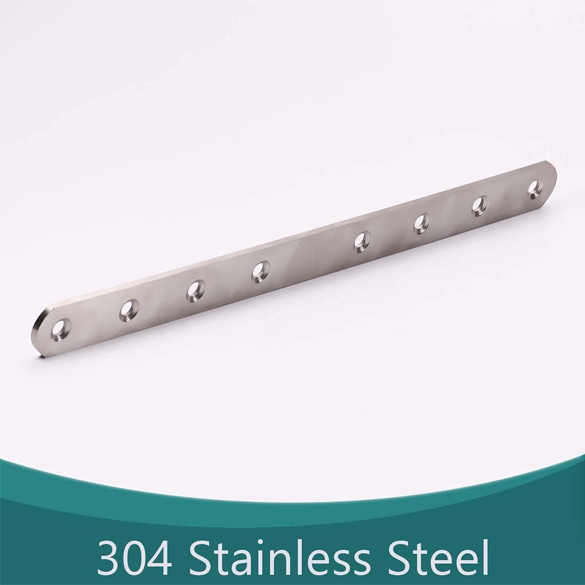 Bettomshin 4 PCS Flat Fixed Straight Bracket Repair Board 9.84" x 0.79"Brushed Stainless Steel Surface Connection Angle Bracket Gusset Plate