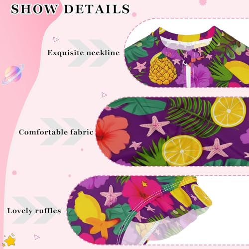 ALAZA Toddler Swimsuit Girl Bathing Suit Swimwear Rash Guard Pineapple Hibiscus Flower Long Sleeve 3T4