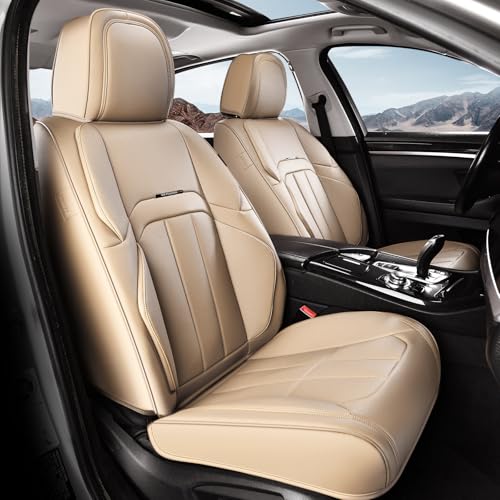 Image of Coverado Nappa Leather Car Seat Covers Full Set, Luxury Waterproof Seat Protectors, Airbag Compatible Anti‑Slip Auto Seat Covers, Universal Fit for Most Cars SUVs Trucks Pickup Vehicles