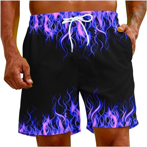 Muscularfit Swimsuit for Men 2024 Trendy Drawstring Quick Dry Swim Trunks with Pockets Casual Flame Print Beach Bathing Suits3