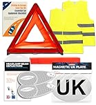 EVAQ8 Europe Travel Driving Kit 2026 Includes the Four Core Items UK Cars Must Carry When Travelling to France, Italy, Germany, Spain: UK Sticker, Warning Triangle, Vests, Headlamp Beam Converters