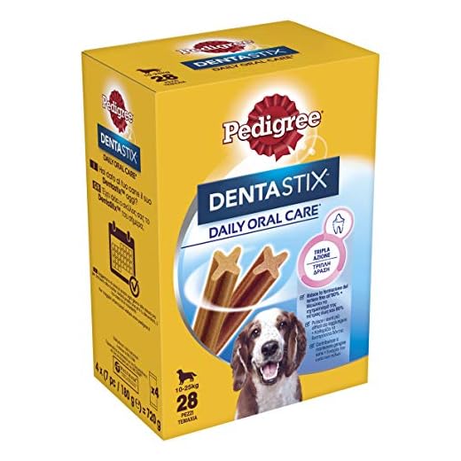 Pedigree Dentastix Snack per la Igiene Orale (Cane Medio 10-25 kg) 180 g 28 Pezzi - 4 Confezioni da 28 Pezzi (112 Pezzi totali)