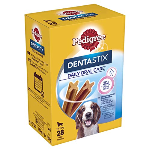 Pedigree Dentastix Snack per La Igiene Orale Cane Medio da 10 a 25 kg, 180 g, 112 Pezzi Totali, 28 unità, Confezione da 4