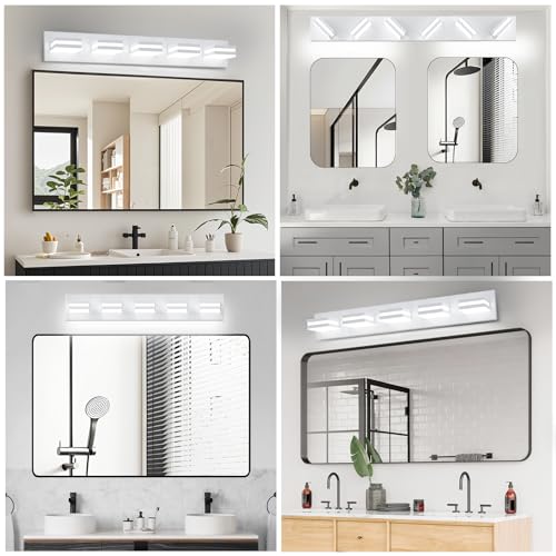 IZORRO LED Modern Bathroom Lights Fixtures(5-Light,Dimmable,360°Rotate),Matte White Acrylic Wall Lighting,Vanity Lights for Bathroom Over Mirror - 6000k 30In （No Assembly Required） by IZORRO - Used condition - Image 7