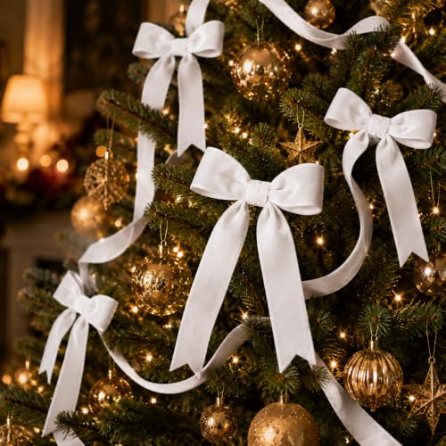 Image of Tsorode 10 Yards White Velvet Ribbon for Christmas Tree,1 Inch