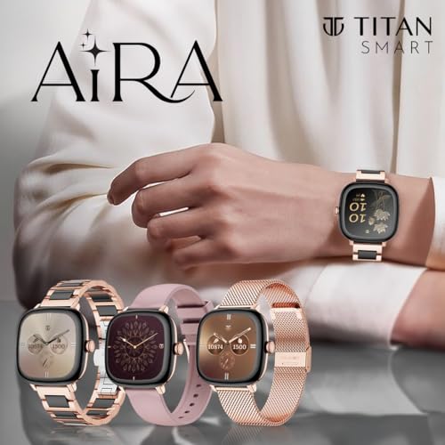 Image of Titan AiRA 1.70 inch AMOLED Metal Case Square Display Smart Watch with Silicone Strap Stress Monitoring, 1000 Nits, Functional Crown, AI Enabled, IP68 Water Resistant Upto 7 Days Battery Life- Pink