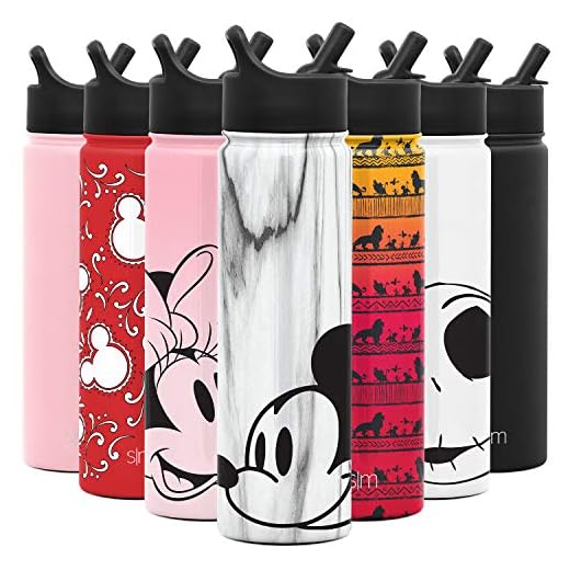 Simple Modern Disney Water Bottle with Straw Lid Vacuum Insulated Stainless Steel Metal Thermos | Gifts for Women Men Reusable Leak Proof Flask | Summit Collection | 22oz Mickey Mouse on Marble