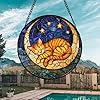 AMDERVEN Stained Glass Window Hanging - Orange Moon Sleeping Cat Sun Catcher for Door Home Decor Blue Starry Sky Suncatcher Christmas Mother's Day Birthday Gifts for Women Men Mom Nana 6.3 in #2