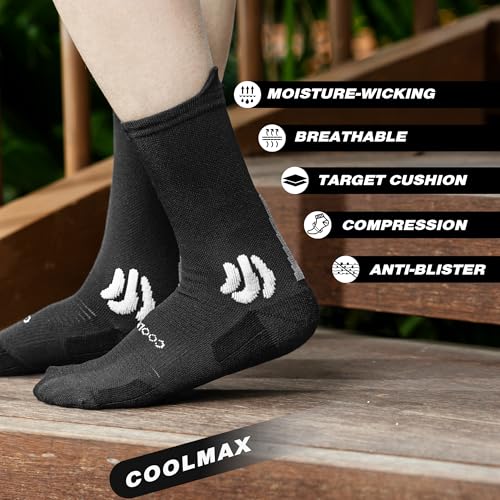BRISIRA Coolmax Compression Running Socks Moisture Wicking Anti Blister Crew Mid Calf Athletic Hiking Tennis Sock 3 Pairs3