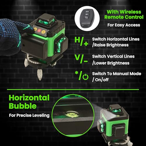 Image of TOMAHAWK BMT-1666 16 Lines Green Laser Level Pro, 4x360 4D Green Cross Line Professional Laser for Construction, Two 360 Vertical /Horizontal Level Pulse Mode | 1 Mtr Tripod |