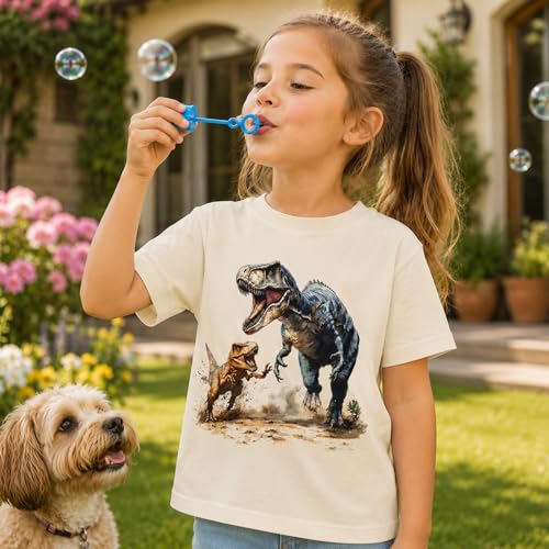 Image of Dinosaur Shirt for Kids Boys Girls Funny Toddler Dino Short Sleeve Graphic Cotton Tee Top 2-7T