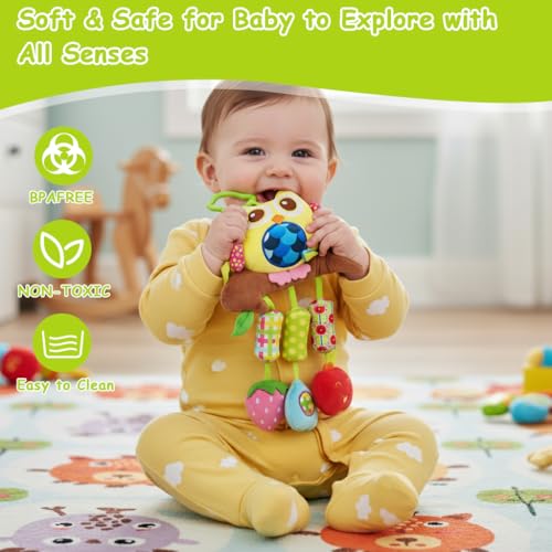 Image of SNOWIE SOFT Baby Toys for 6 to 12 Months Hanging Plush Elephant Toy with Rattles and Stuffed Plush Toy Pendants, Soft Crib Stroller Car Seat Sensory Toys for New Born Baby
