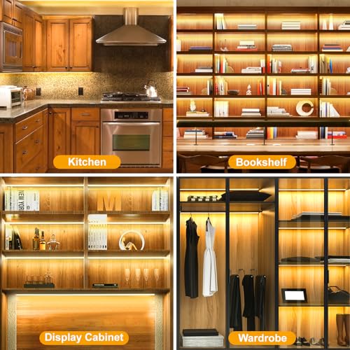Image of JUSJUBR Shelf Lights, 6 PCS 20 Inch Dimmable Flexible COB LED Light Strips, Warm White 3000K, LED Under Cabinet Lights for Display Case, Bookshelf, Kitchen, Wardrobe and Closet