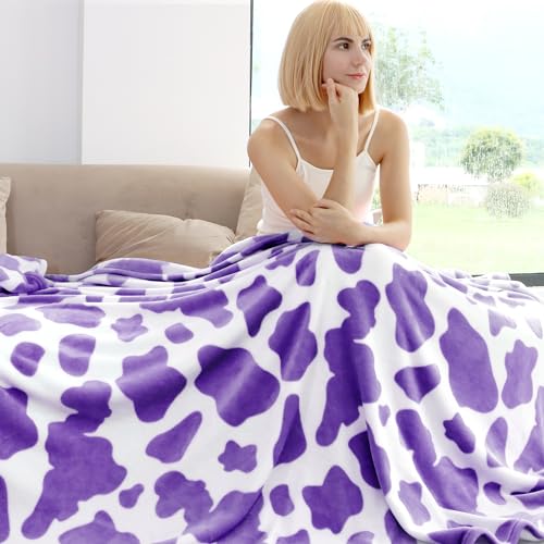 Image of Purple Fleece Blanket Twin Size Lightweight Fuzzy Soft Throw 60x80 Inch Lavender Twin Blanket for Couch Bed Sofa Camping Traveling
